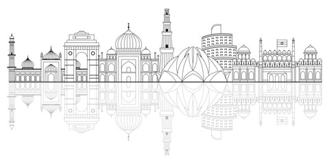 India Travel Line Banner with City Skyline