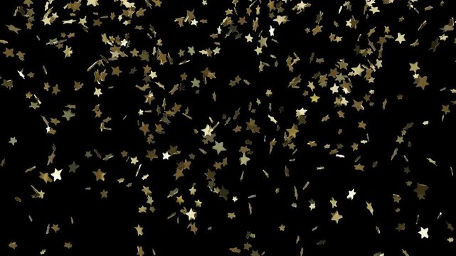 Golden Stars Confetti On Transparent Background, Alpha Channel, 3D rendered animation
