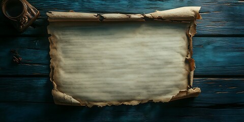 Old parchment scroll on blue wood