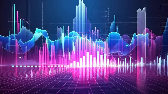 Colorful data visualization showcasing trends and patterns in financial markets on a digital platform - Powered by Adobe