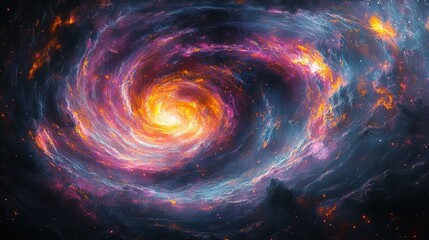 Fiery spiral galaxy with vibrant colors and cosmic dust.