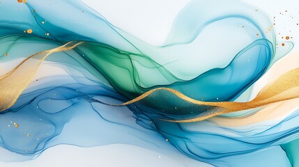 Abstract swirling teal, green, gold art