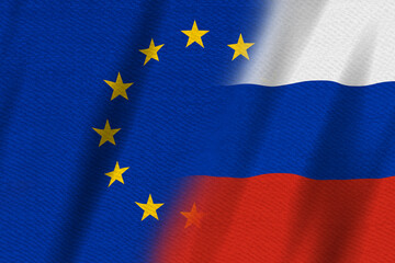 EU and Russian flag background