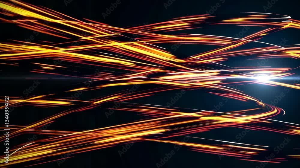 Poster dynamic streaks of light in motion against dark background, energy and speed concept