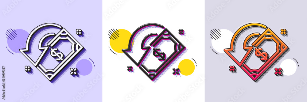 Wall mural cashback line icon. halftone dotted pattern. gradient icon with grain shadow. send or receive money 
