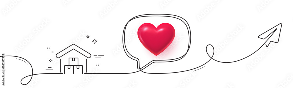 Poster storage line icon. continuous line with share plane. goods warehouse sign. logistic center symbol. 3