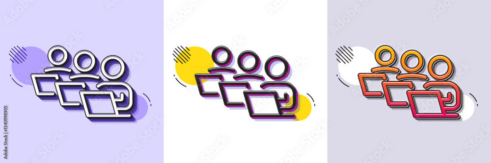 Wall mural teamwork line icon. halftone dotted pattern. gradient icon with grain shadow. remote office sign. te