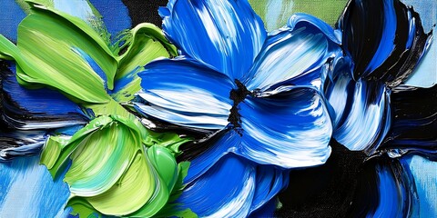 Blue and green floral abstract painting