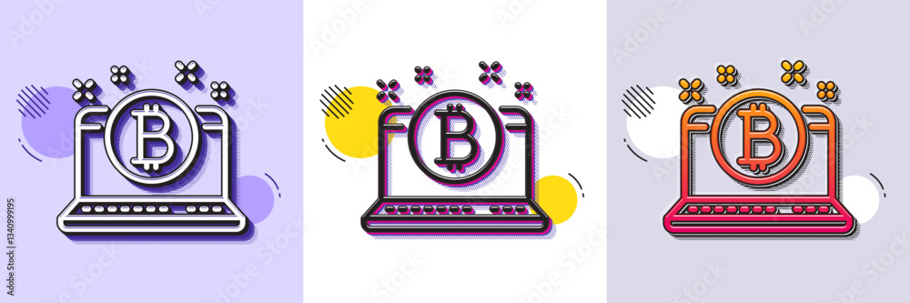 Wall mural bitcoin line icon. halftone dotted pattern. gradient icon with grain shadow. cryptocurrency coin sig