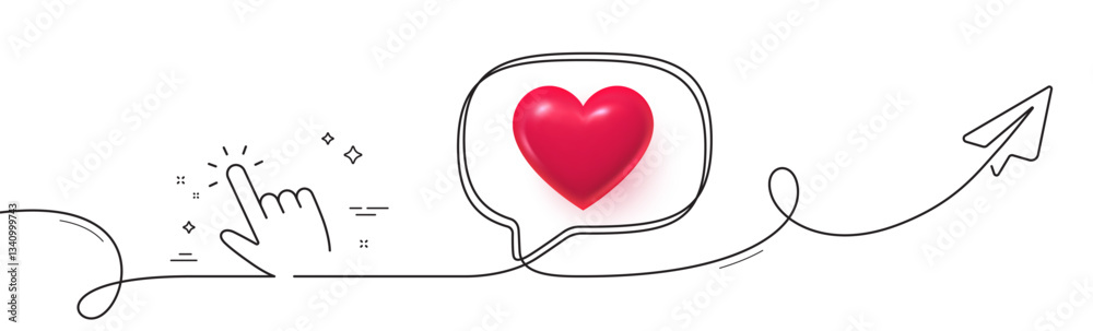 Poster hand cursor line icon. continuous line with share plane. click action sign. finger pointer symbol. 3