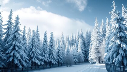 Fototapeta premium Stark, snow-laden trees in a monochromatic winter forest, quiet, black
