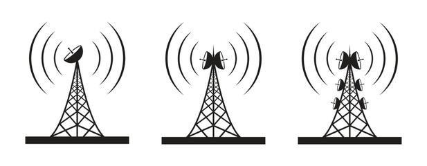 Wireless communication signal connection tower vector icon, and others. Vector illustration