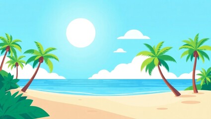 Fototapeta premium lat Illustration of a Tropical Beach Scene