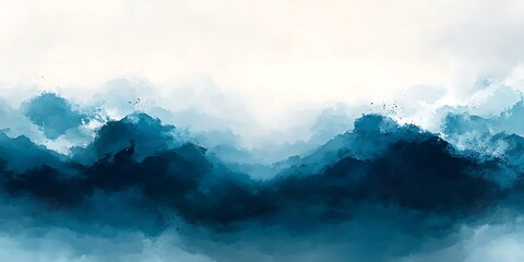 Blue misty mountainscape, serene landscape