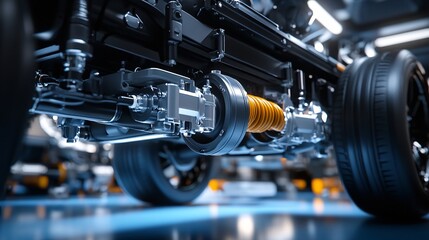Fototapeta premium Close-Up of Adaptive Air Suspension System with Hydraulic Actuators and Precision Valve Controls Adjusting Ride Height