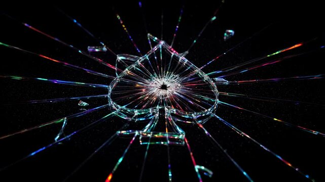 glass silhouette of card spade creatively shatters