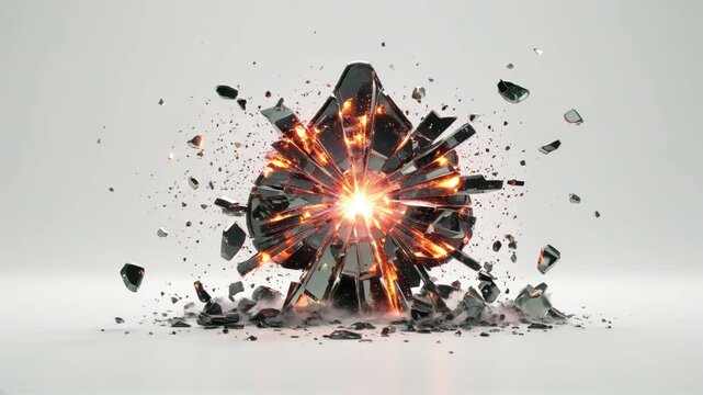 Spades card emblem shatters into small pieces, glass, white background