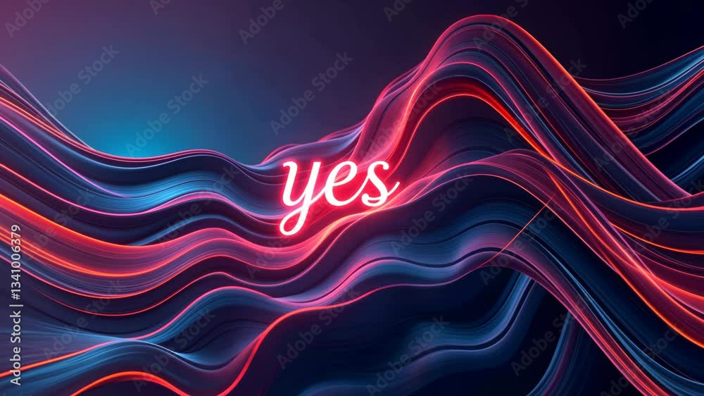 Poster A colorful wave with the word yes written in red letters. The word yes is written in a bold font