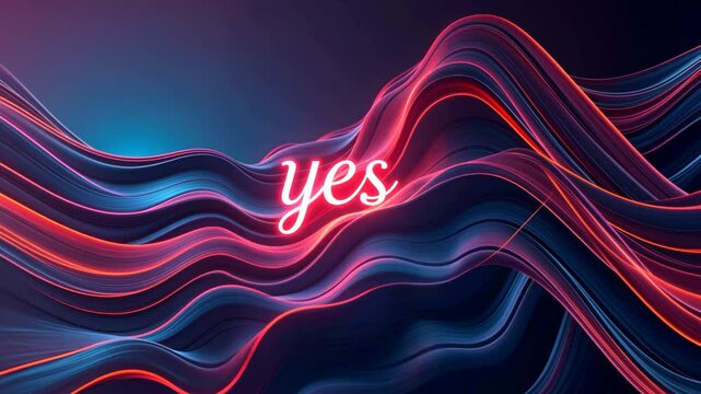 A colorful wave with the word yes written in red letters. The word yes is written in a bold font