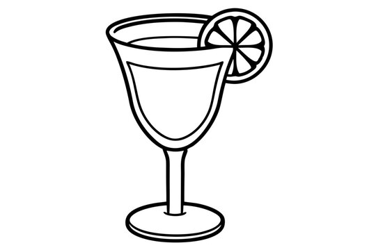 recommend clip art: Cocktail glass with lemon slice line art vector illustration.