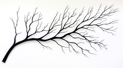 Black artistic tree branch silhouette extending across white background space