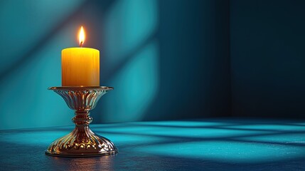 Golden candle holder with yellow candle