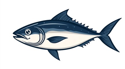 An illustration of a tuna fish seen from the front on a white background, perfect for culinary, ocean life, or seafood-themed projects.