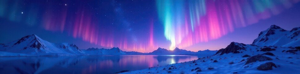 Crystalblue aurora erupts from magenta nebula, dazzling night sky ,  galaxy,  cosmic,  glow