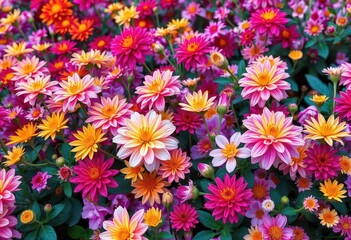 Fototapeta premium Intricate, continuous blooming garden flowers in vibrant hues, style, vine