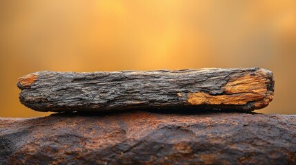 Fototapeta premium Rustic wood piece on weathered rock