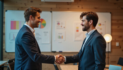 Business Professionals Shaking Hands in Modern Office After Successful Agreement