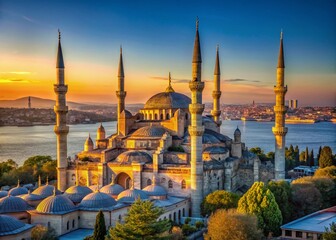 Naklejka premium Istanbul Blue Mosque Panorama: Stunning Cityscape with High Depth of Field