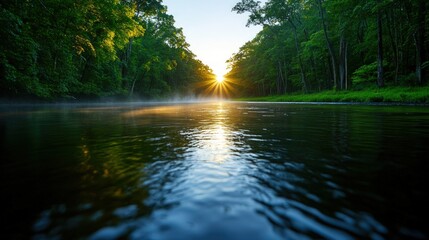 Obraz premium Serene sunrise over a tranquil river