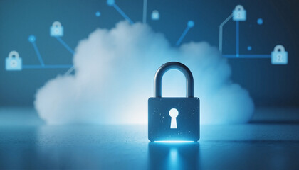 Cloud Security and Data Protection Concept with Digital Lock and Network Connections