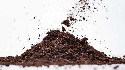 Dirt flying, soil pile scattered isolated on white background.PNG
