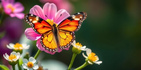 Fototapeta premium A vibrant butterfly on a delicate spring flower, butterfly, beauty