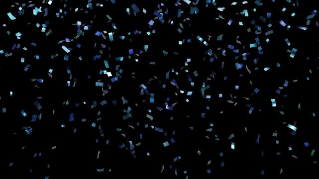 Blue Confetti On Transparent Background, Alpha Channel, 3D rendered animation
