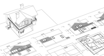 residential house plan 3d illustration