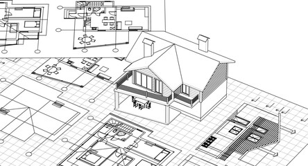 residential house plan 3d illustration