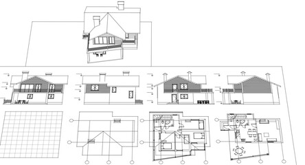 residential house plan 3d illustration