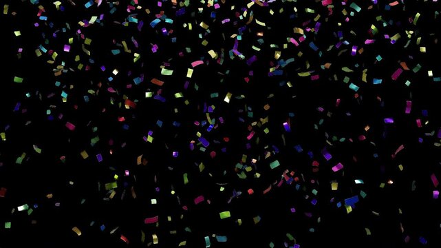 Colorful Vibrant Confetti On Transparent Background, Alpha Channel, 3D rendered animation