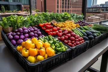 A lively farmers market within an agrihood, where seniors sell handmade goods and fresh produce