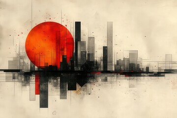 Abstract Bar Graph Composition With Red, Yellow, and Black Bars, Creating a Dynamic and Textured Artistic Display