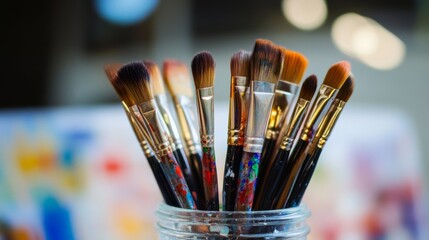 Colorful Paintbrushes in Artistic Studio
