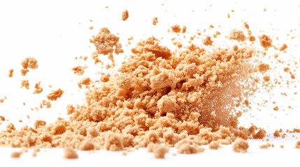 Pile cake crumbs, cookie pieces flying isolated on white on transparent background,chocolate cookie pieces flying isolated on transparent white background, clipping path