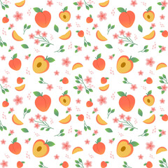 seamless pattern with peach, fruit pattern fabric.