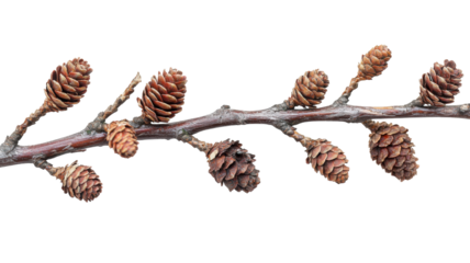 Nature's artistry displayed in detailed pine cones arranged on a slender branch in perfect harmony