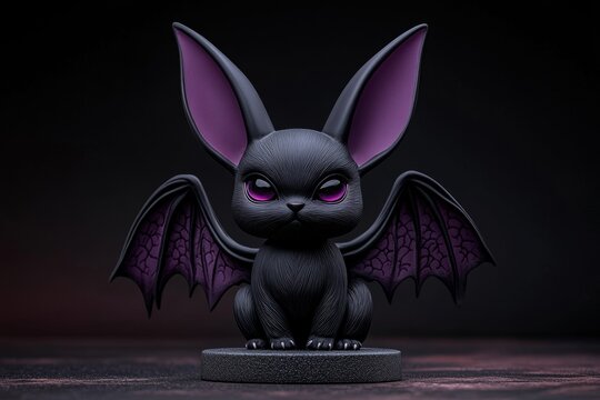 A pastel goth bunny figurine with tiny bat wings and a cute but eerie expression