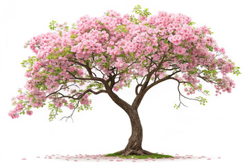 Fototapeta premium Beautiful flowering tree with green leaves isolated on transparent background