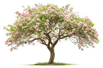 Obraz premium Beautiful flowering tree with green leaves isolated on transparent background